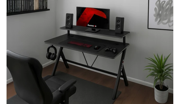Biurko Gamingowe Ergonomiczne Komputerowe z Półką Stolik Biurowy Huzaro