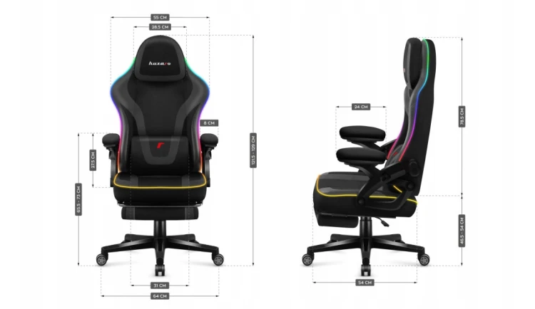 FOTEL GAMINGOWY OBROTOWY KOMPUTEROWY KRZESŁO DLA GRACZA Huzaro RGB Smart