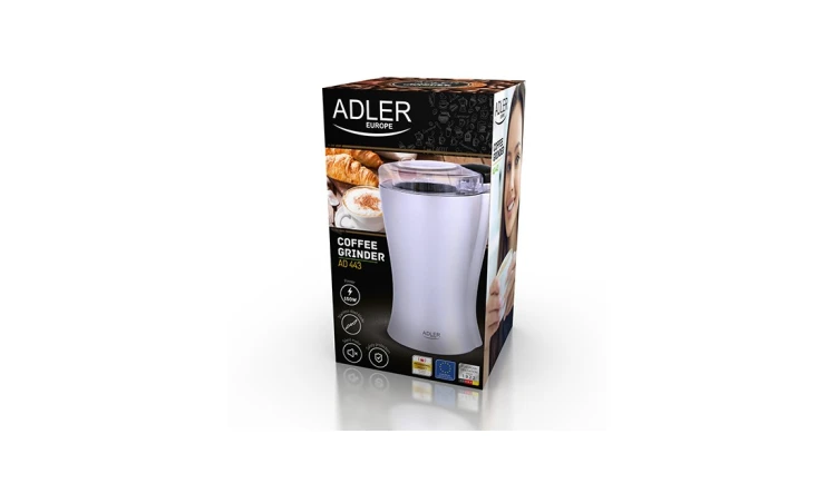 Młynek do Mielenia Kawy 150W Szybki Cichy Stal Nierdzewna Adler Srebrny
