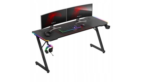 Biurko Gamingowe RGB LED Regulacja +Podkładka Stolik Biurowy Gracza Huzaro