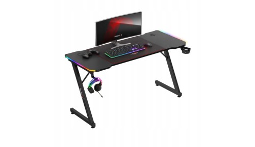 Biurko Gamingowe Komputerowe Gracza Stolik Biurowy RGB LED Podkładka Huzaro