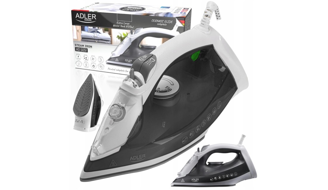 Żelazko parowe ADLER 2600W ceramiczna stopa i funkcja ciągłej pary 220g/min