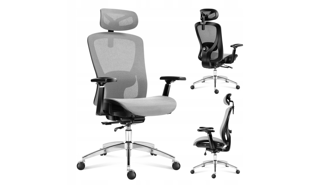 Ergonomiczny Fotel Biurowy Krzesło Obrotowe Regulacja Szary Markadler