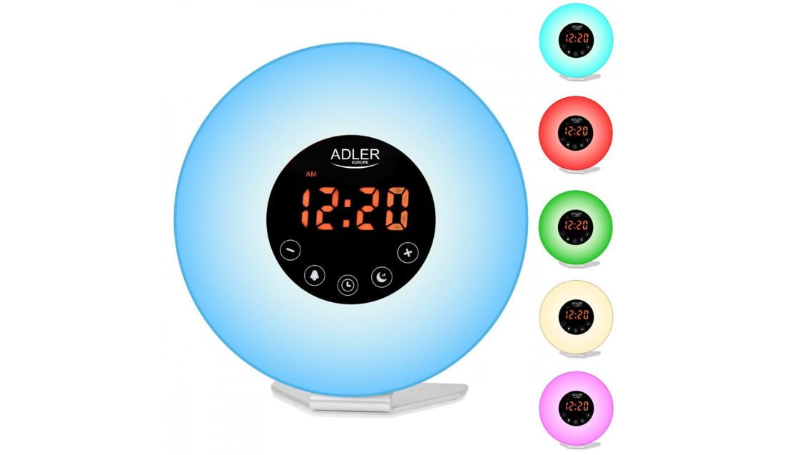 Radiobudzik świetlny LED SYMULACJA ŚWITU alarm dźwięki natury RADIO Lampka