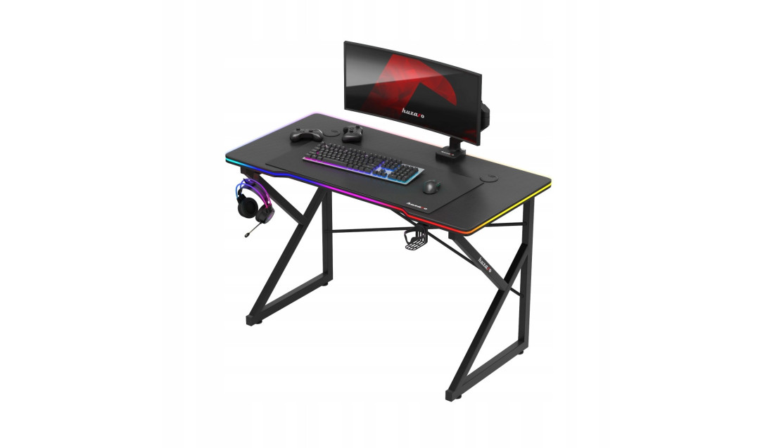 Biurko Gamingowe RGB Stolik Biurowy Gracza LED z Pilotem Carbon Huzaro