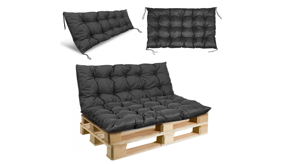 Poduszka ogrodowa 120/80 cm + 120/40 cm na ławkę palety wodoodporna czarna