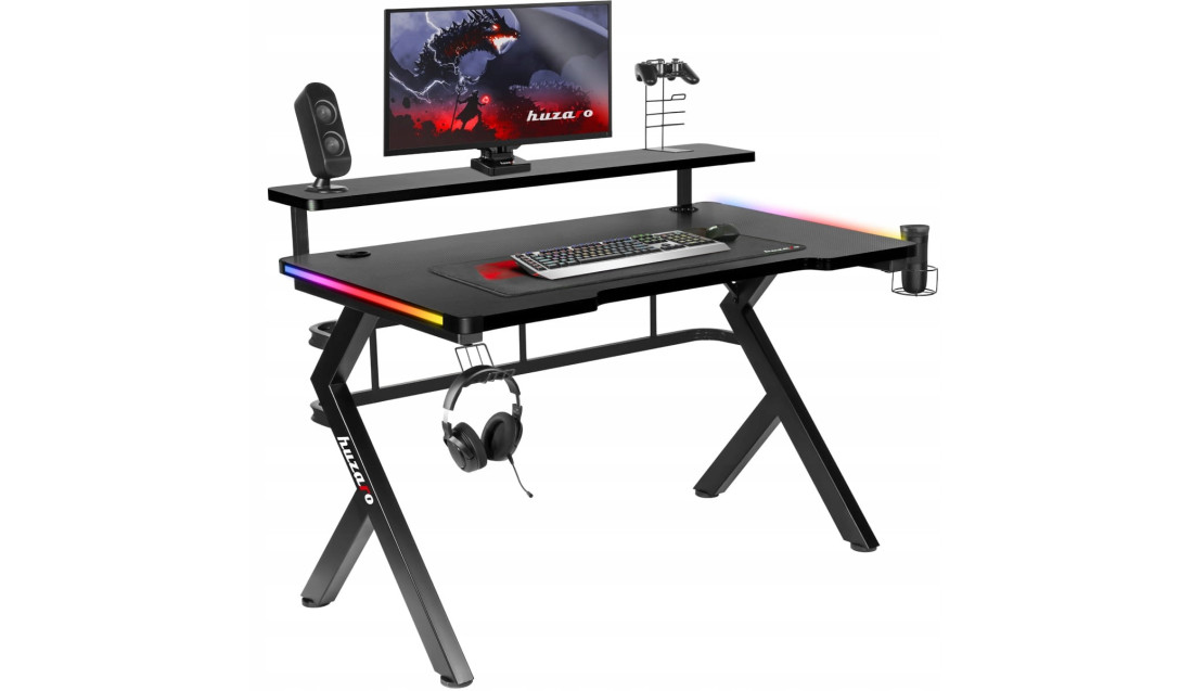 BIURKO GAMINGOWE STÓL STOLIK BIUROWY DLA GRACZA REGULACJA RGB +PILOT HUZARO