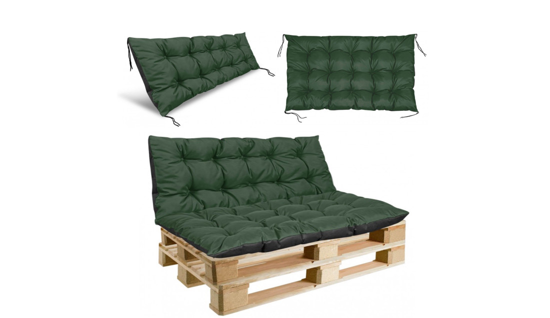 Poduszka ogrodowa 120/80 cm + 120/40 cm na ławkę palety wodoodporna zielona