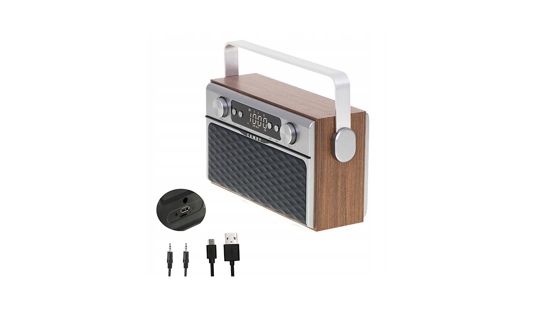 Stylowe Radio Sieciowo-Bateryjne z Bluetooth Zegar LCD AUX 2600mAh Camry