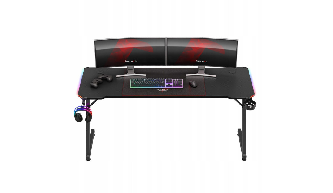 Biurko Gamingowe RGB LED Regulacja +Podkładka Stolik Biurowy Gracza Huzaro