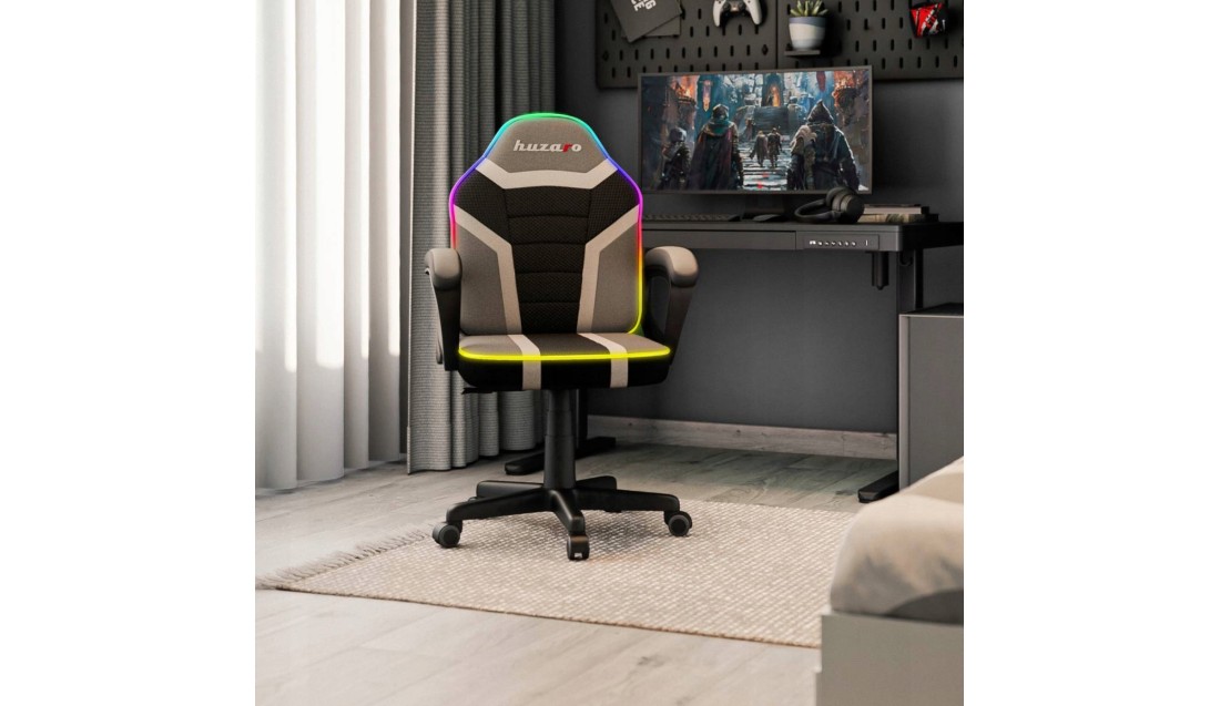 FOTEL GAMINGOWY BIUROWY DZIECIĘCY KRZESŁO GRACZA HUZARO RGB LED + PILOT