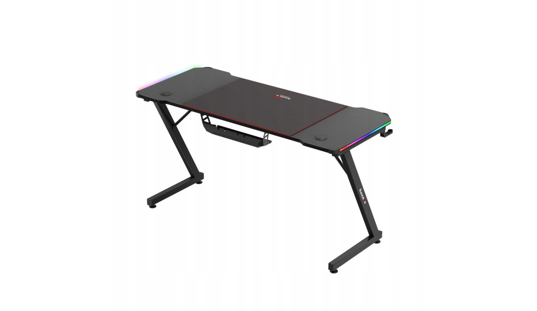 Biurko Gamingowe Komputerowe Gracza Stolik Biurowy RGB LED Podkładka Huzaro