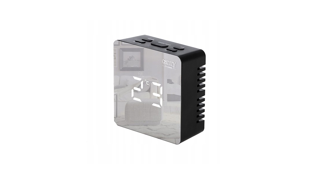 ZEGAR BUDZIK CR1150 czarny 8,3cm PODŚWIETLANY POMIAR TEMPERATURY 3 TRYBY