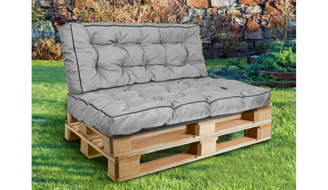 Poduszka ogrodowa z wysokim bokiem 120/80 cm + 120/40 cm na ławkę palety wodoodporna szara
