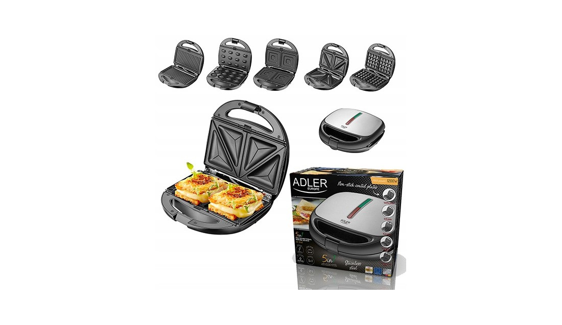 Opiekacz 5w1 Gofry Grill Orzeszki Tosty Kanapki Adler