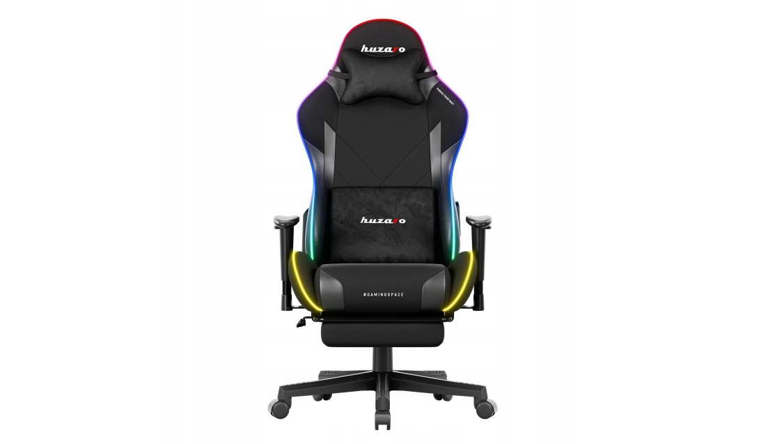 Fotel gamingowy LED RGB z podnóżkiem regulowany 155° poduszka zagłówek