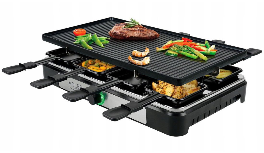 GRILL ELEKTRYCZNY 4w1 Raclette ADLER 1400W 8 osób