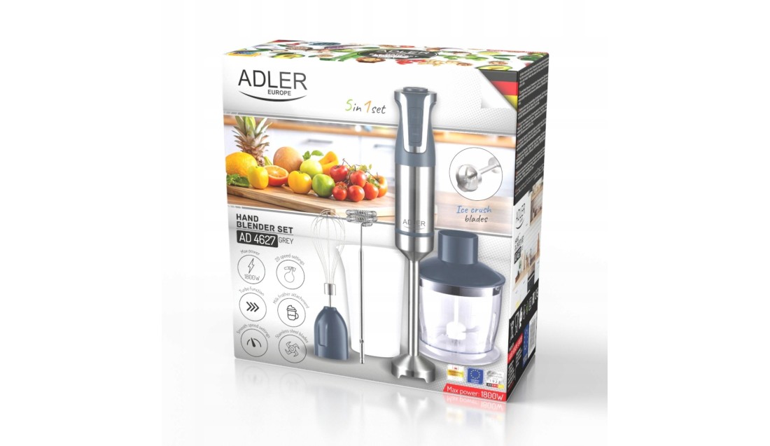 Blender ręczny 1800W Turbo 20 poziomów miksowanie ubijanie spieniacz GREY