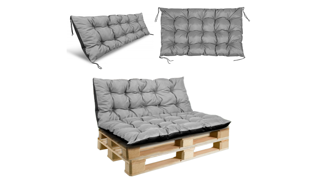 Poduszka ogrodowa 120/80 cm + 120/40 cm na ławkę palety wodoodporna szara