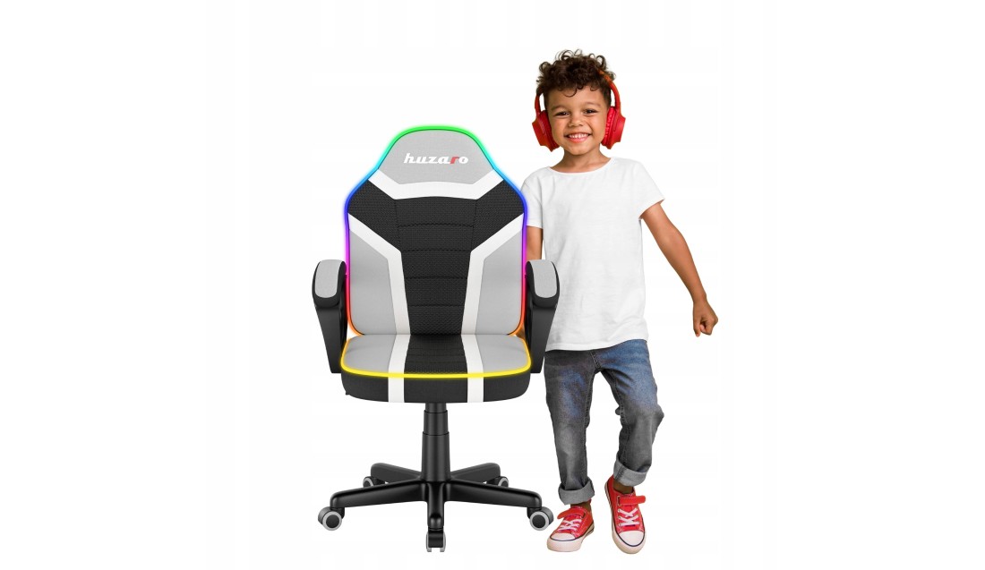 FOTEL GAMINGOWY BIUROWY DZIECIĘCY KRZESŁO GRACZA HUZARO RGB LED + PILOT